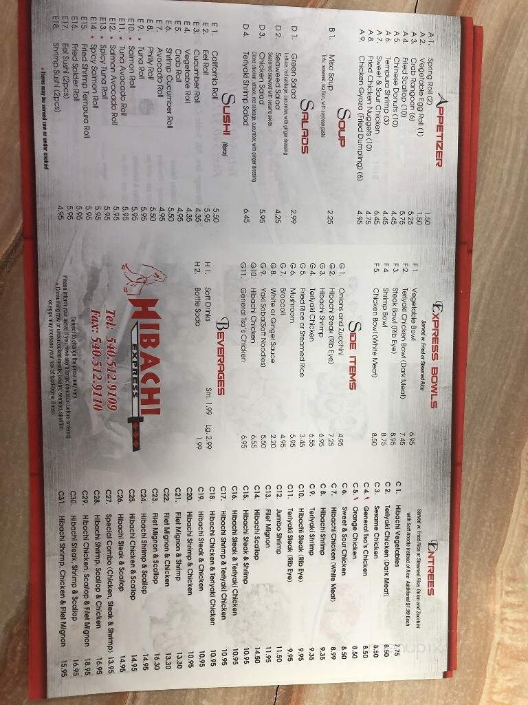 Hibachi Express - Roanoke, VA menu_pic