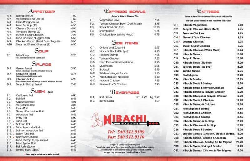 Hibachi Express - Roanoke, VA menu_pic
