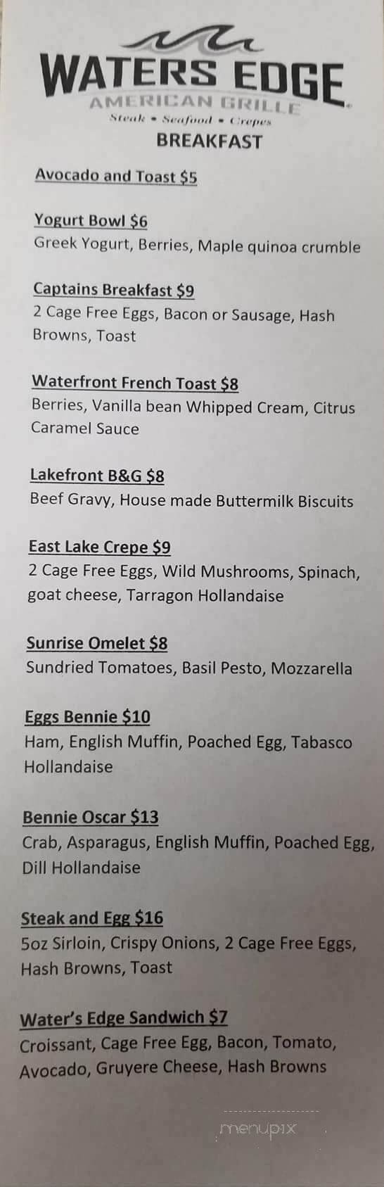 Water's Edge Grille - Arnolds Park, IA menu_pic