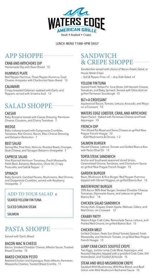 Water's Edge Grille - Arnolds Park, IA menu_pic