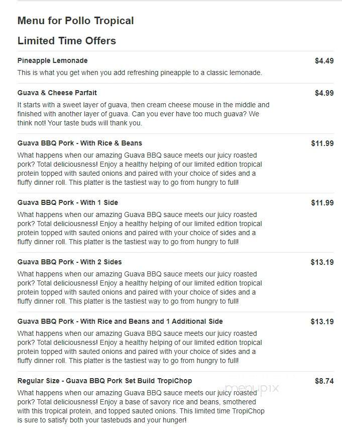 Pollo Tropical - Lauderhill, FL menu_pic