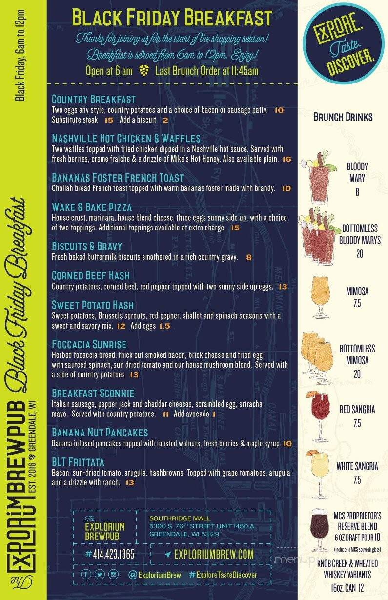 The Explorium Brewpub Southridge - Greendale, WI menu_pic