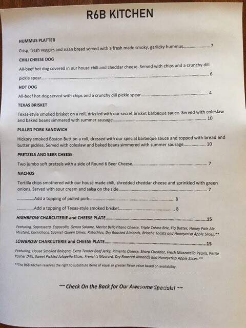 Round 6 Brewing - Maryville, TN menu_pic