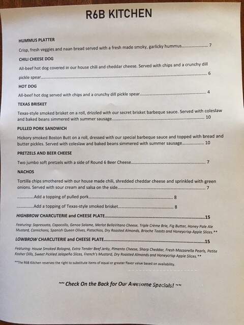Round 6 Brewing - Maryville, TN menu_pic