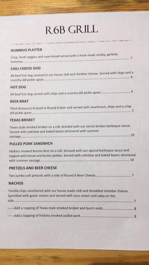 Round 6 Brewing - Maryville, TN menu_pic