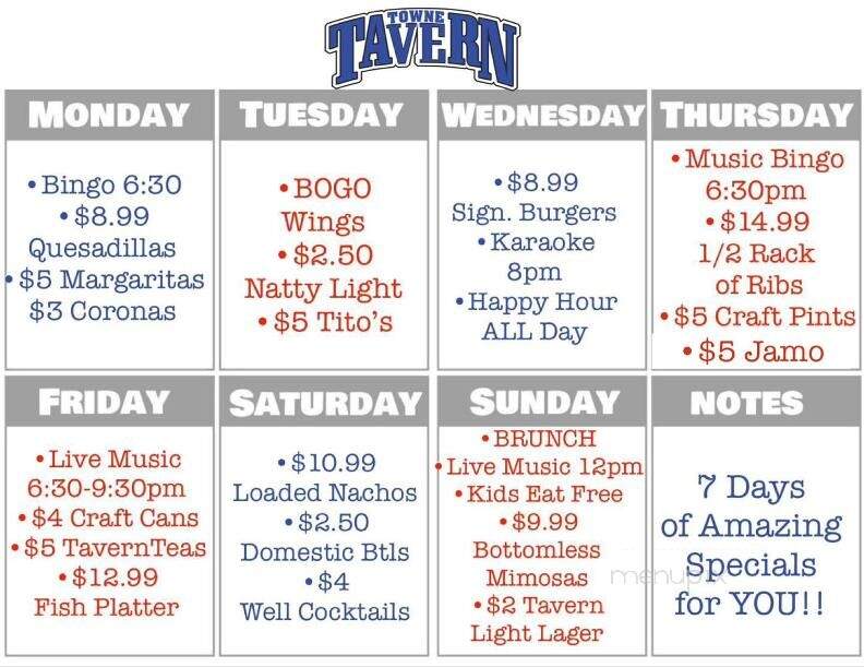 Towne Tavern - Rock Hill, SC menu_pic