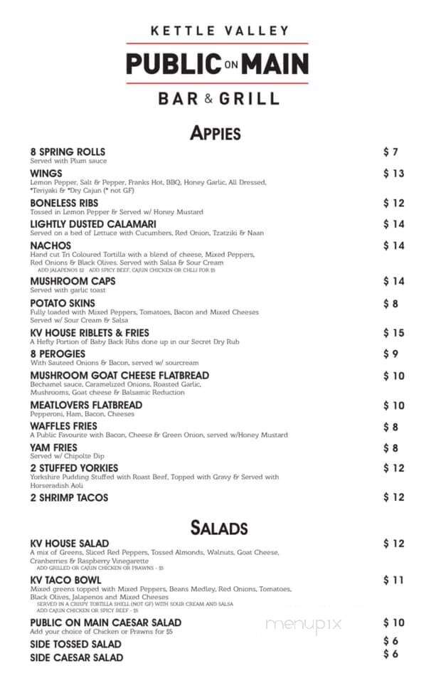 Kettle Valley Public On Main Bar and Grill - Kelowna, BC menu_pic