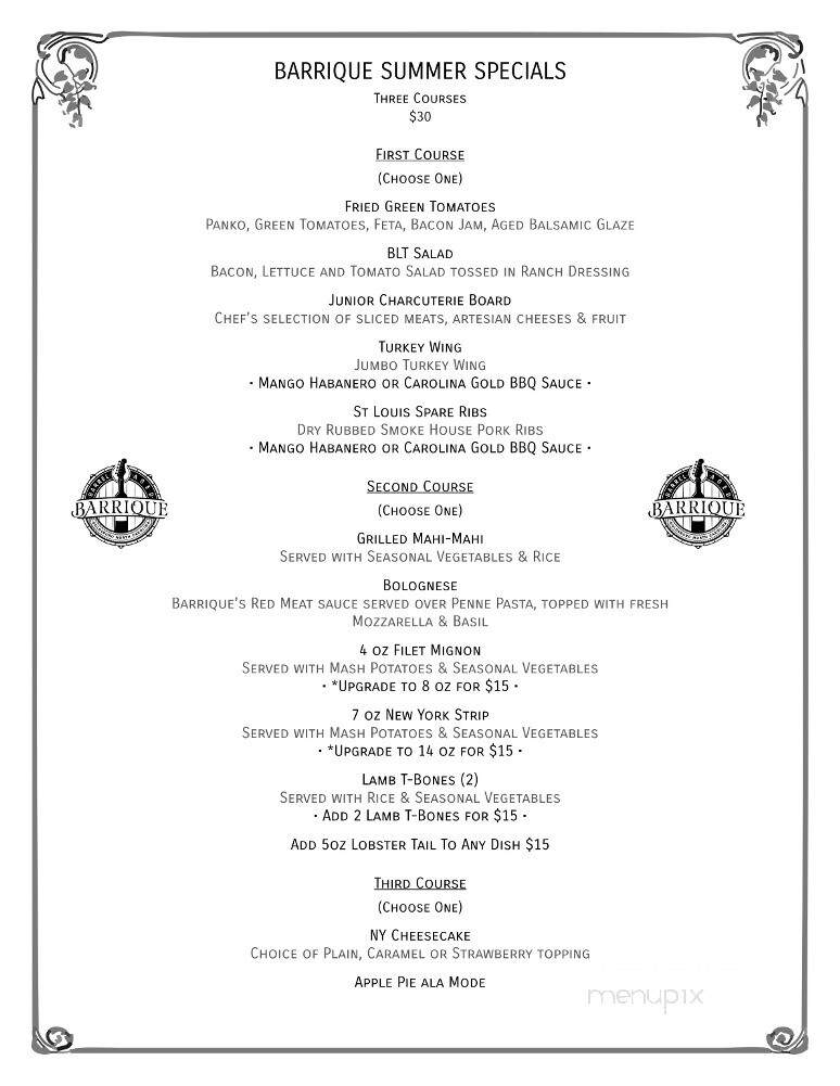 Barrique - Goldsboro, NC menu_pic