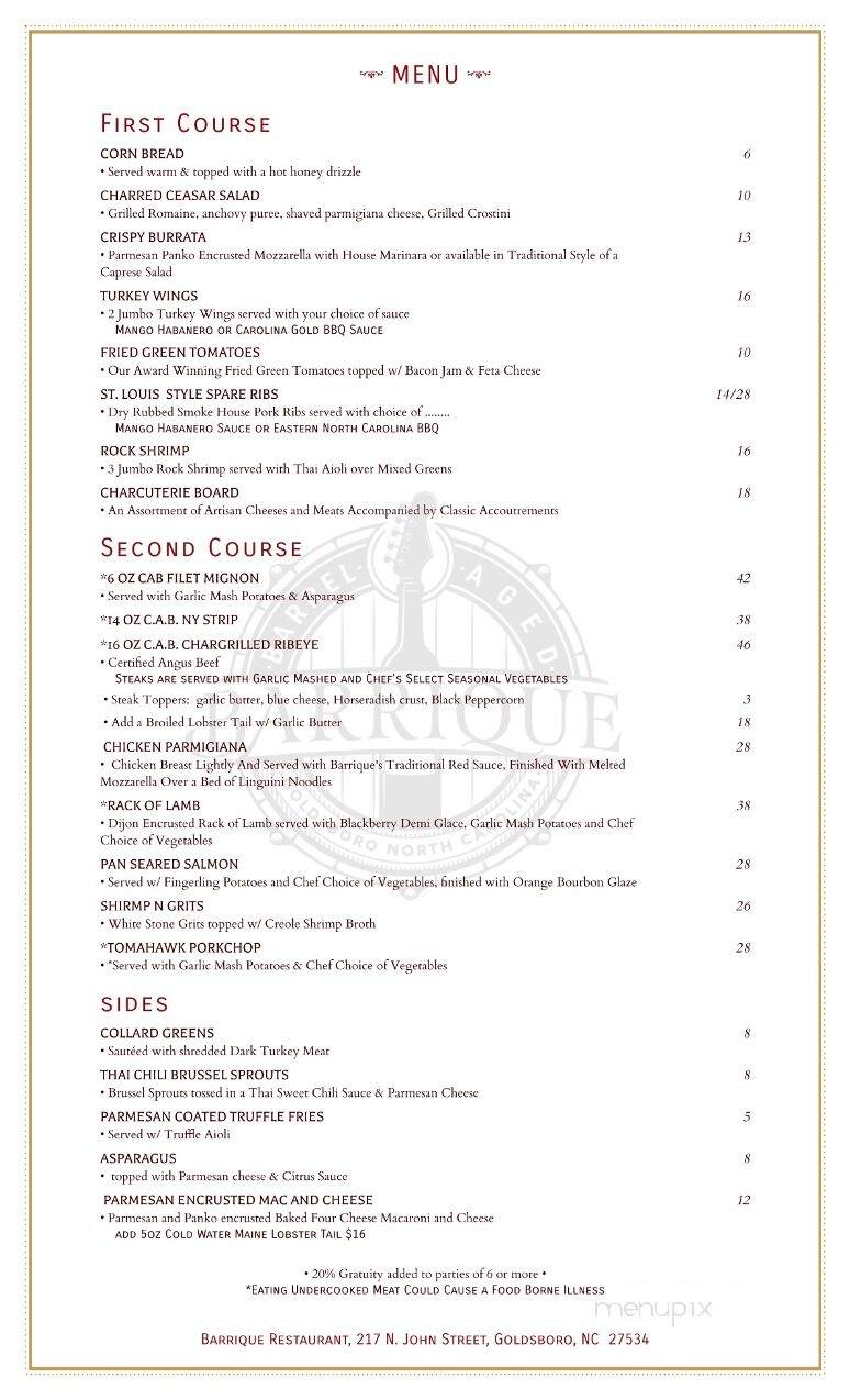 Barrique - Goldsboro, NC menu_pic