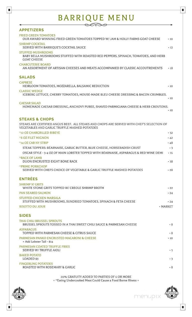 Barrique - Goldsboro, NC menu_pic