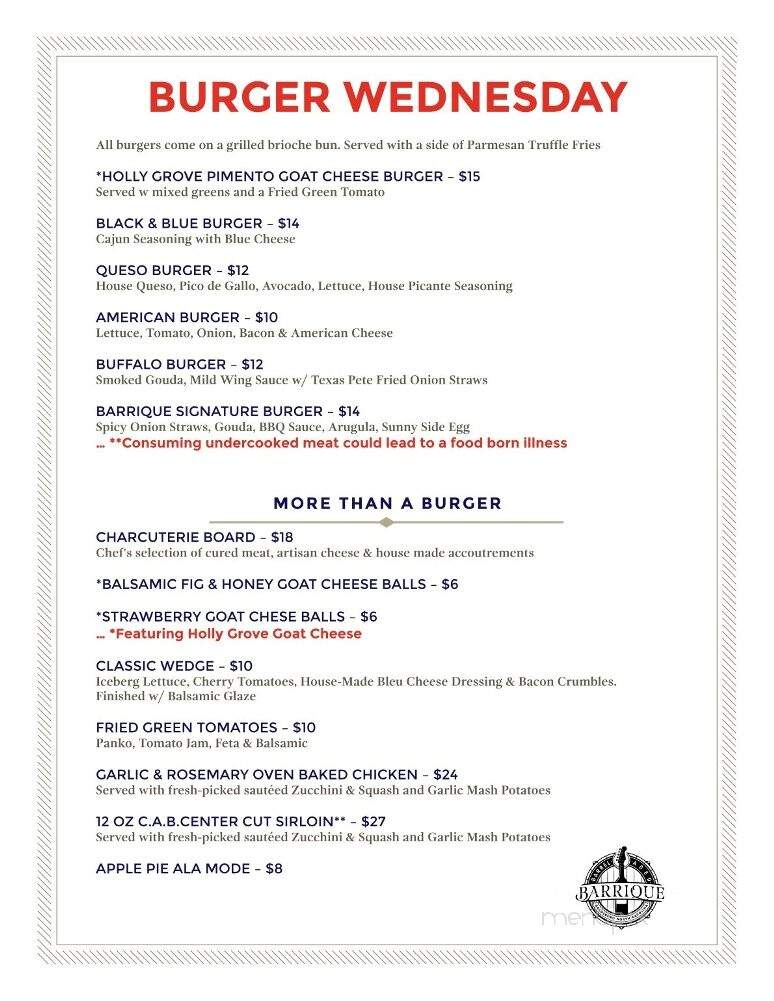 Barrique - Goldsboro, NC menu_pic