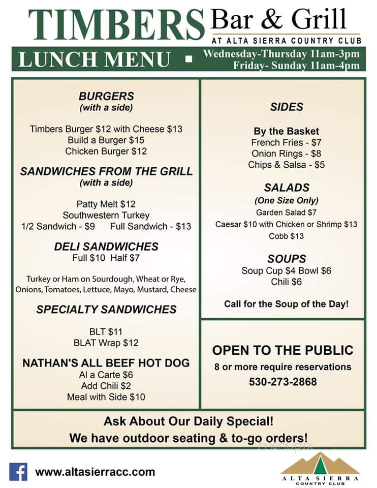 Alta Sierra Country Club - Grass Valley, CA menu_pic