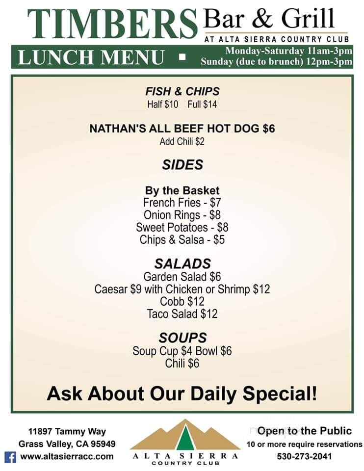 Alta Sierra Country Club - Grass Valley, CA menu_pic