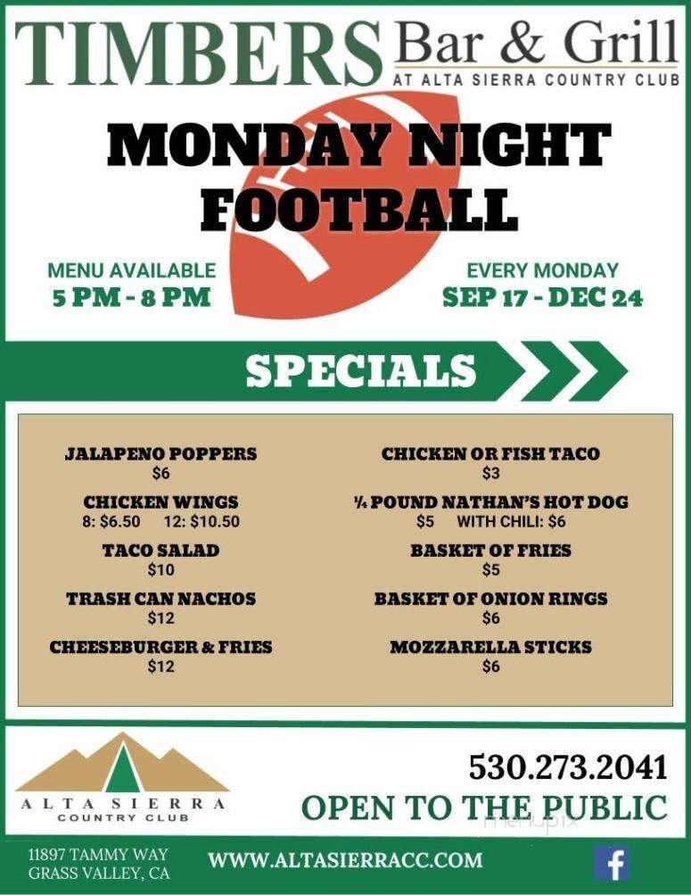 Alta Sierra Country Club - Grass Valley, CA menu_pic