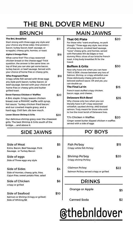 The BnL - Dover, DE menu_pic