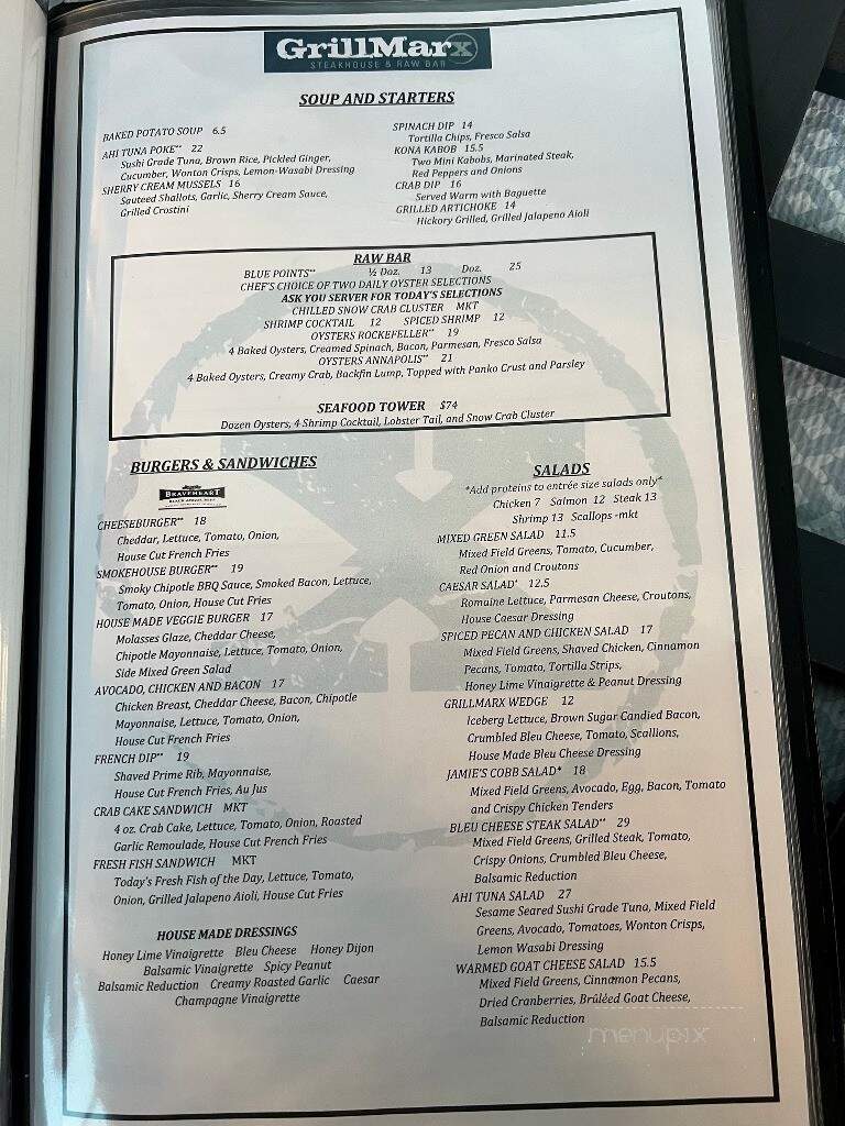 Grillmarx Steakhouse & Raw Bar - Columbia, MD menu_pic