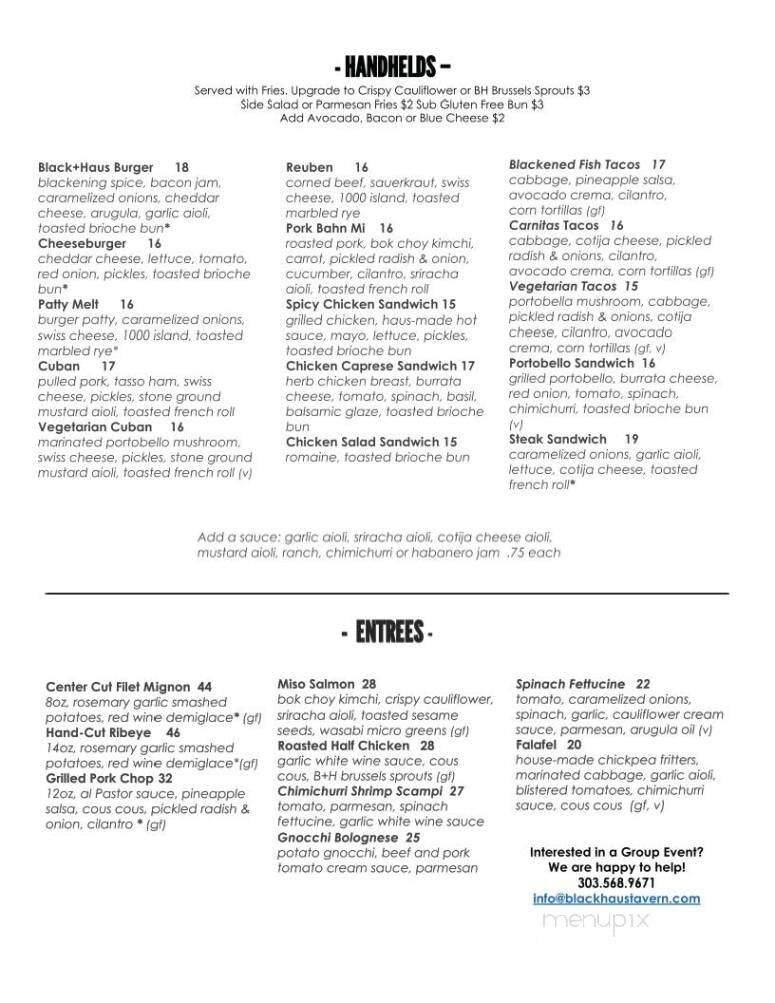 Black+Haus Tavern - Parker, CO menu_pic