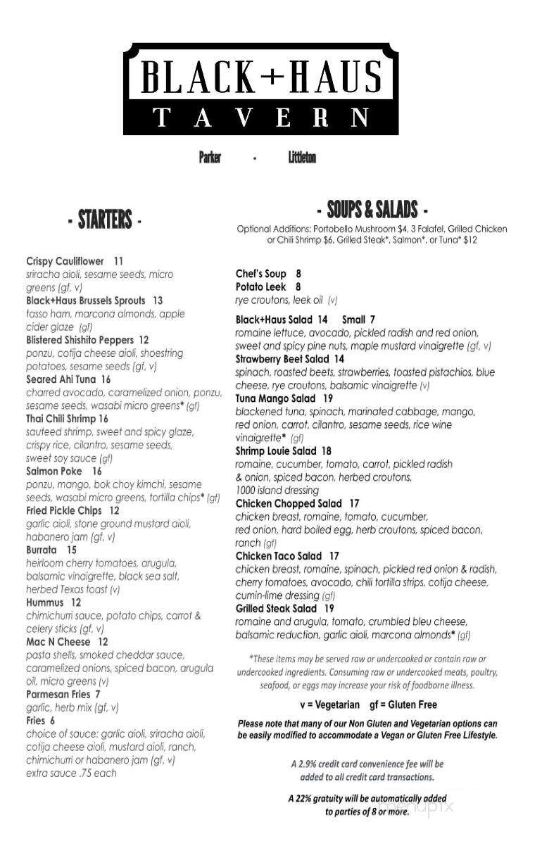 Black+Haus Tavern - Parker, CO menu_pic