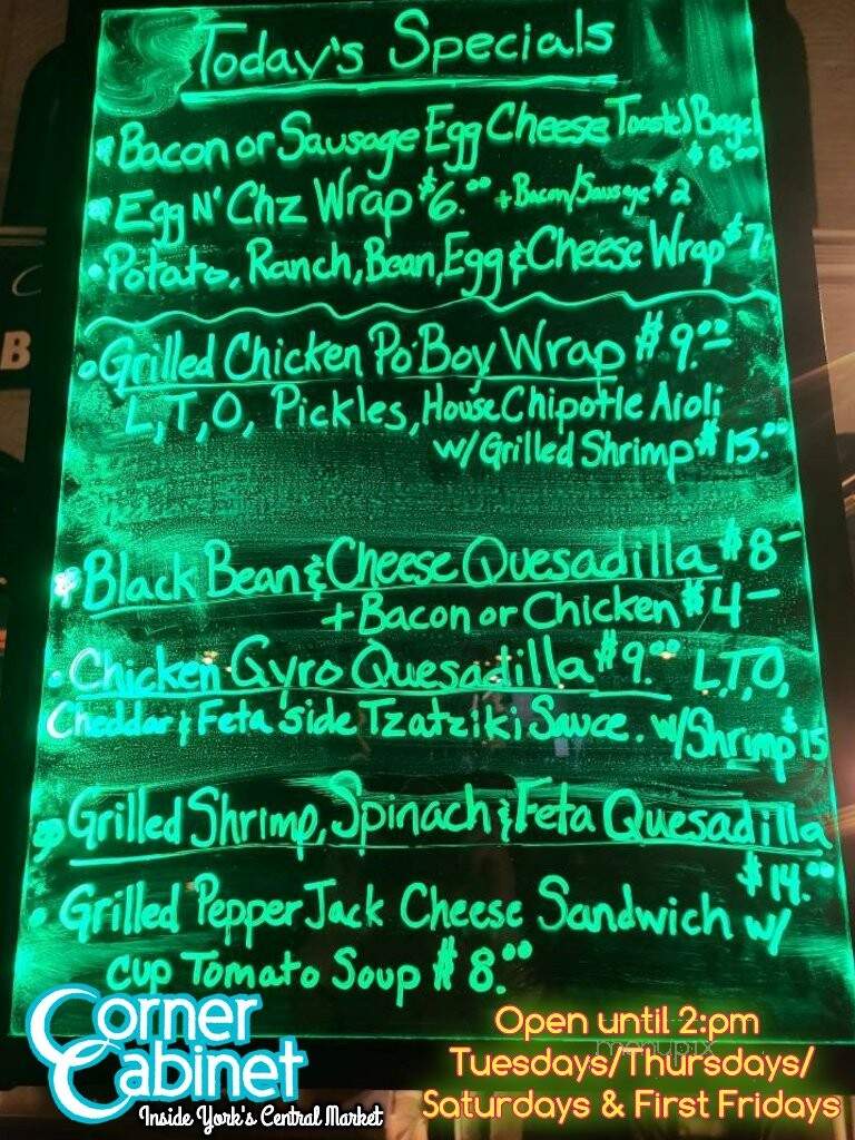 Corner Cabinet - York, PA menu_pic