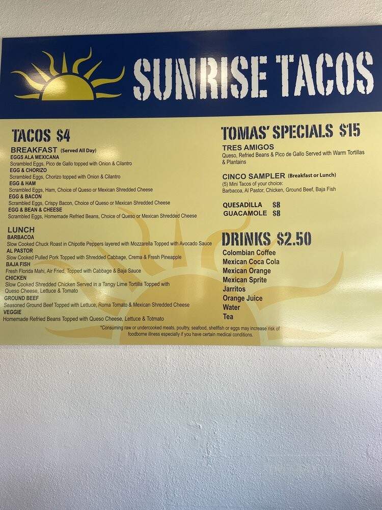 Sunrise Tacos - Treasure Island, FL menu_pic
