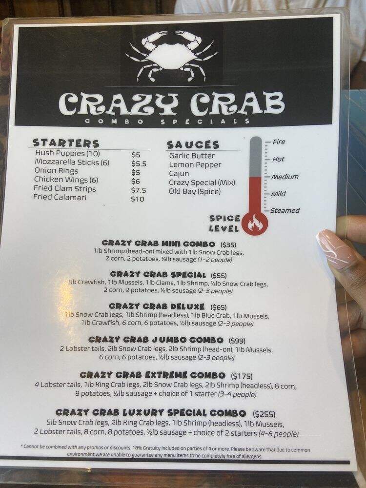 Crazy Crab - Glen Burnie, MD menu_pic