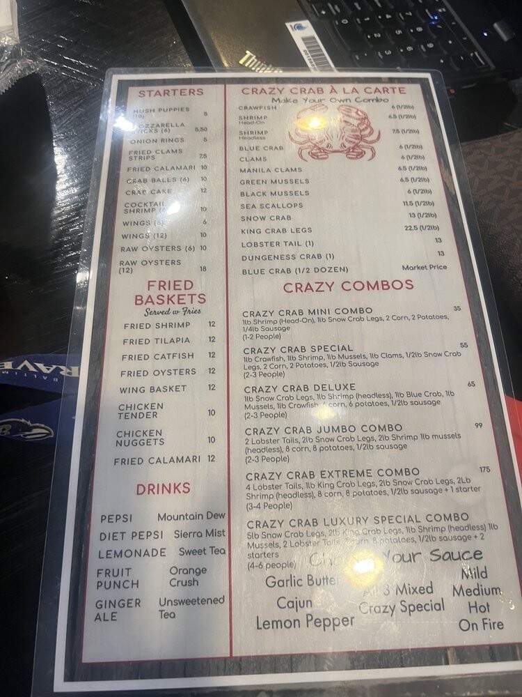Crazy Crab - Glen Burnie, MD menu_pic