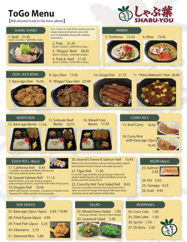 Shabu You Japanese Shabu Shabu Buffet - Schaumburg, IL menu_pic