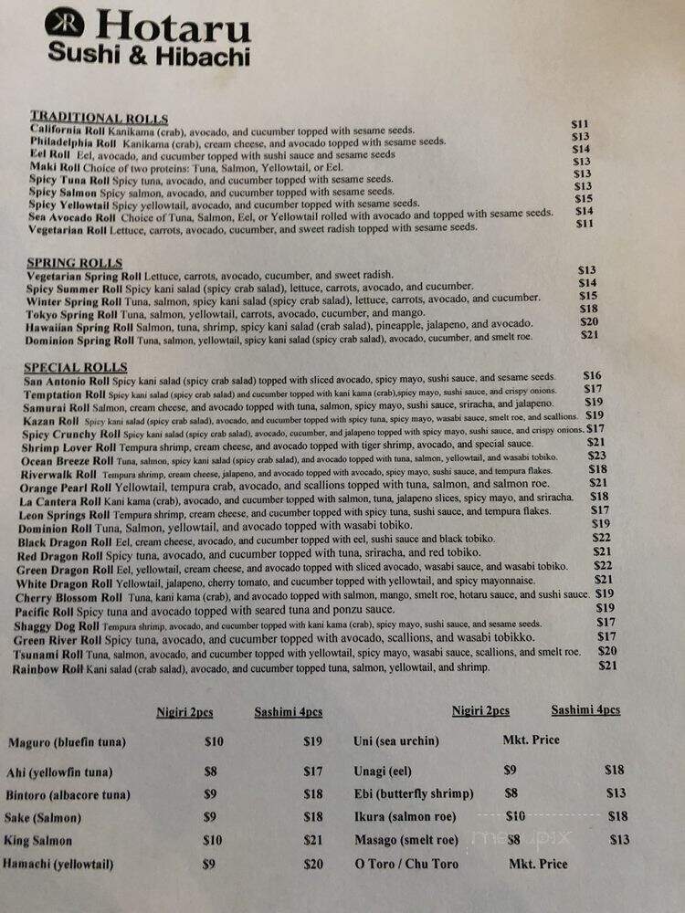 Hotaru Sushi and Hibachi - San Antonio, TX menu_pic