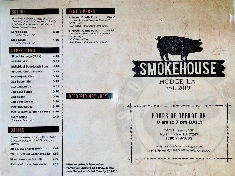 Smokehouse - Hodge, LA menu_pic