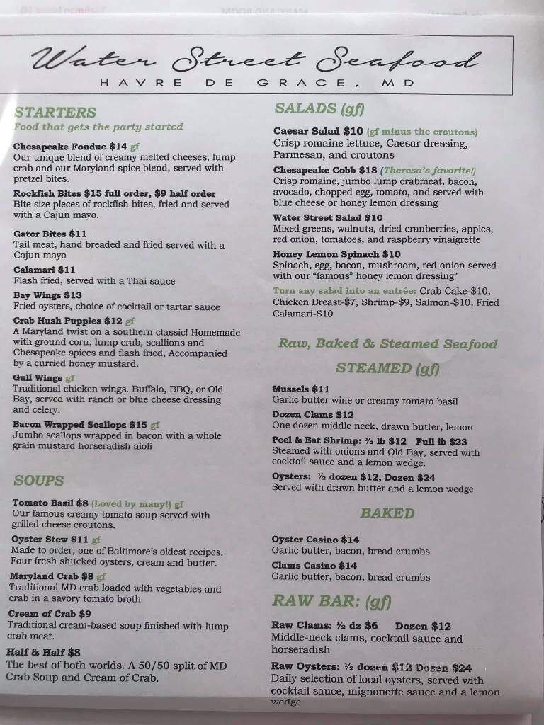 Water Street Seafood - Havre de Grace, MD menu_pic