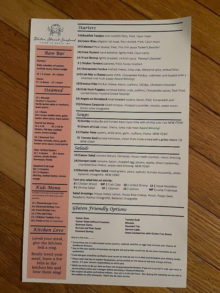 Water Street Seafood - Havre de Grace, MD menu_pic