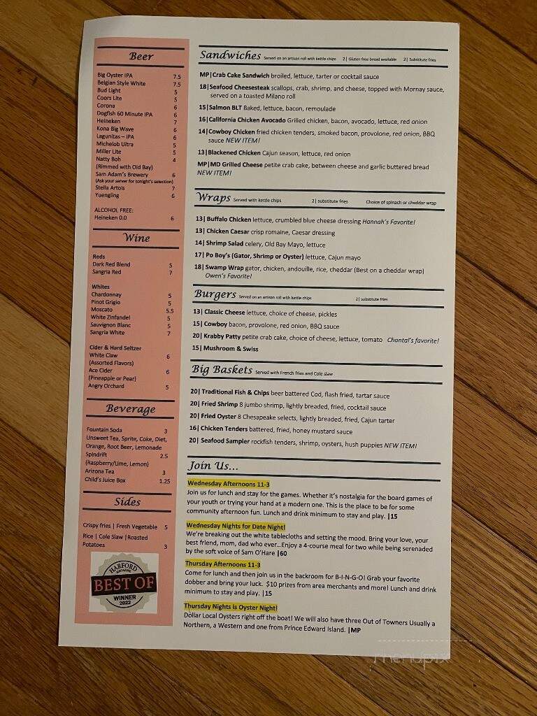 Water Street Seafood - Havre de Grace, MD menu_pic