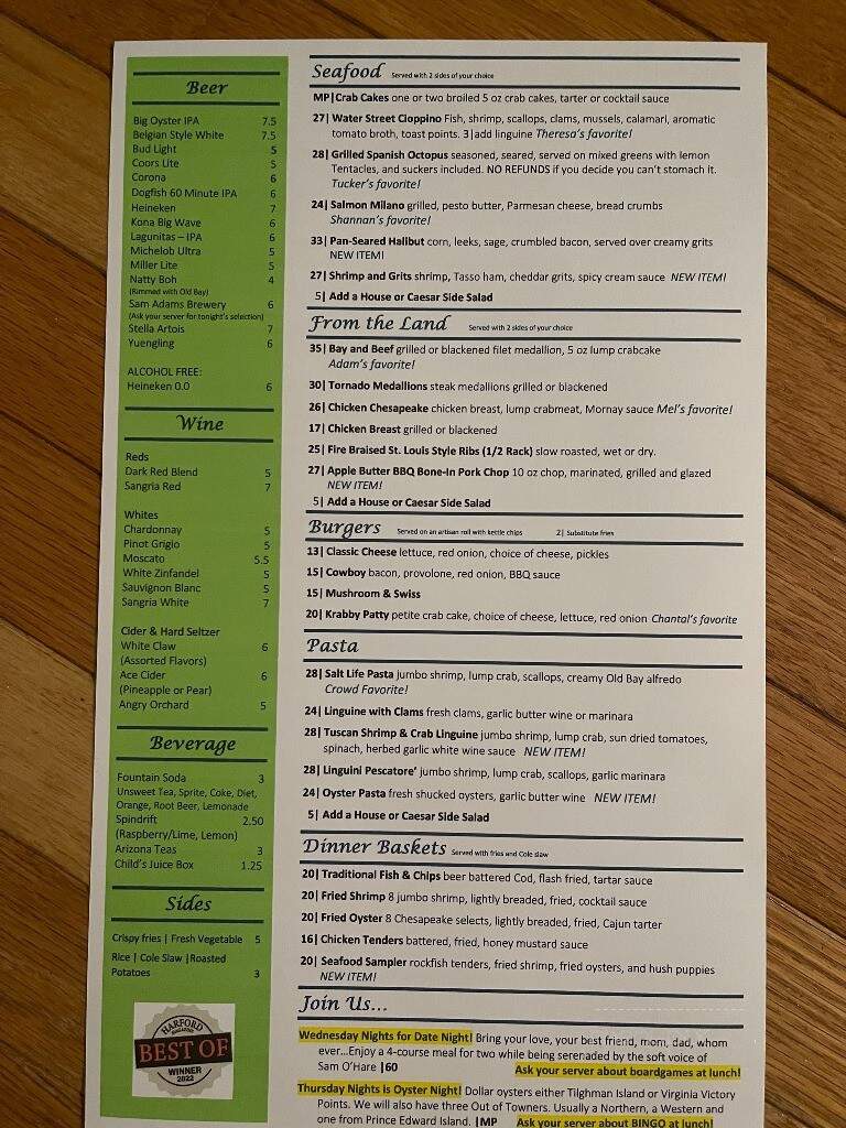 Water Street Seafood - Havre de Grace, MD menu_pic