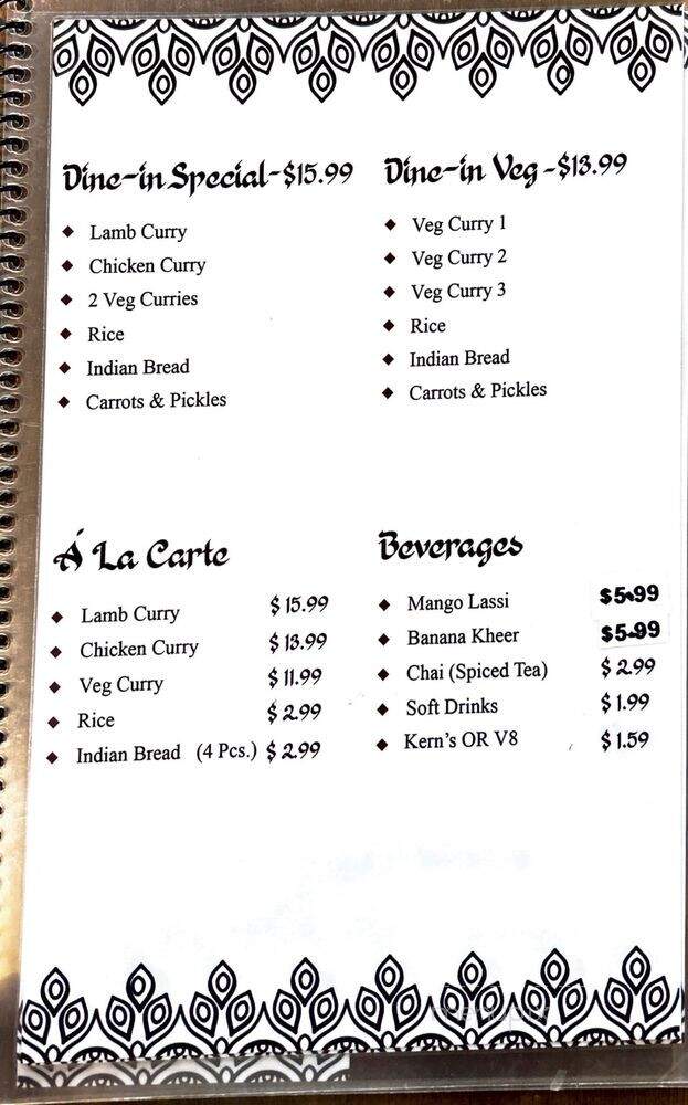 SVs Curry Masala - Ellensburg, WA menu_pic