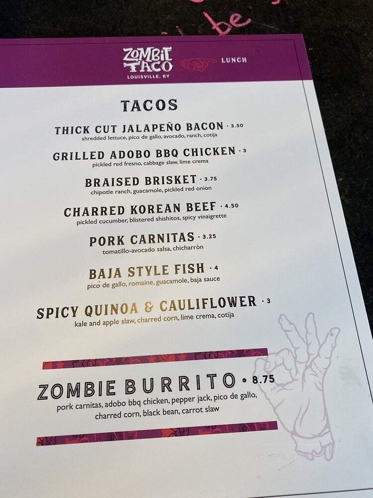 Zombie Taco - Louisville, KY menu_pic