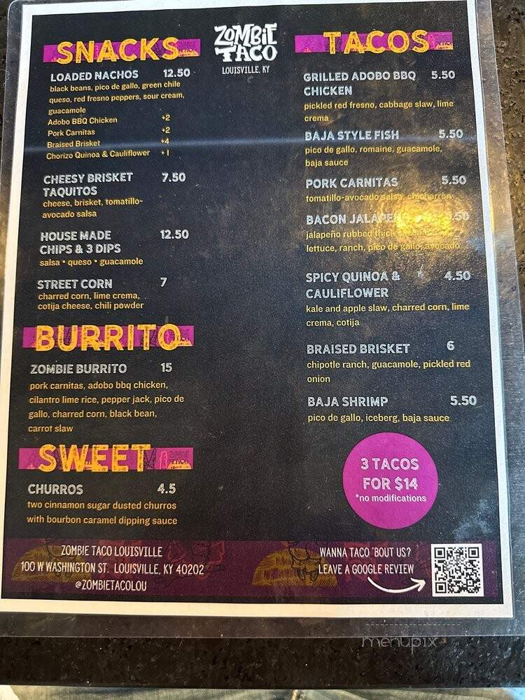 Zombie Taco - Louisville, KY menu_pic
