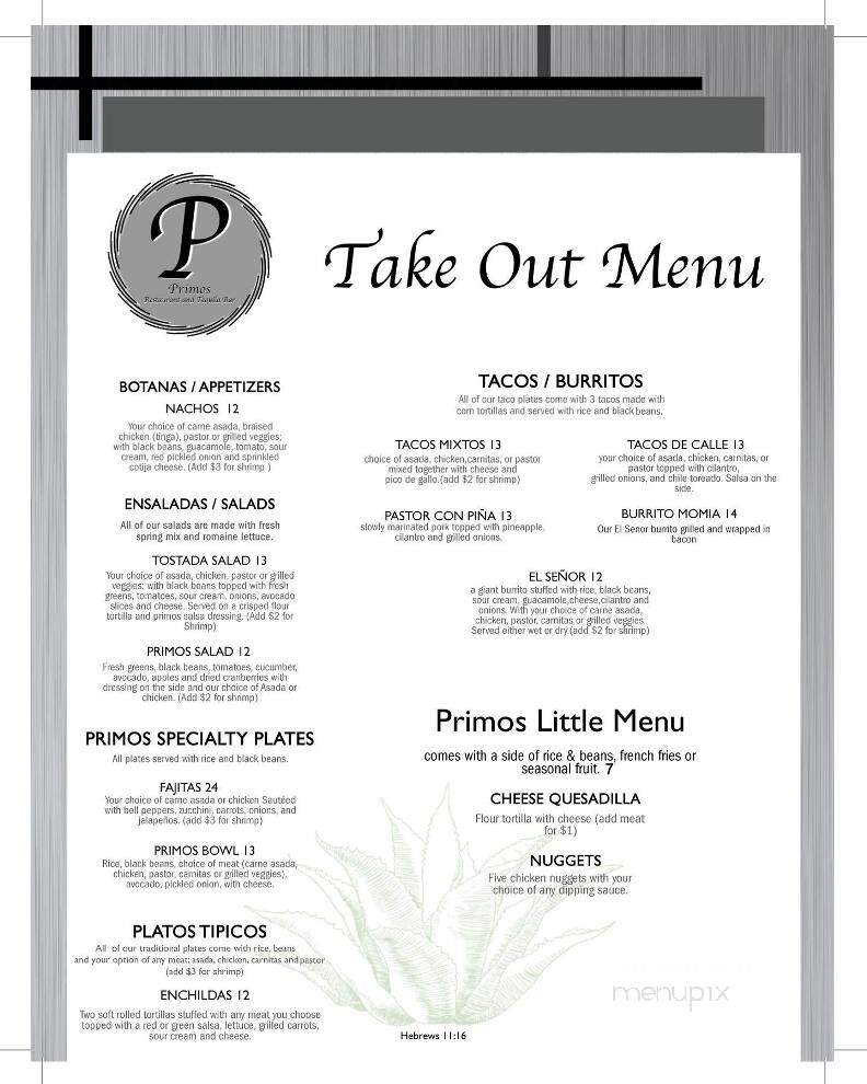 Primos Restaurant and Tequila Bar - Ripon, CA menu_pic
