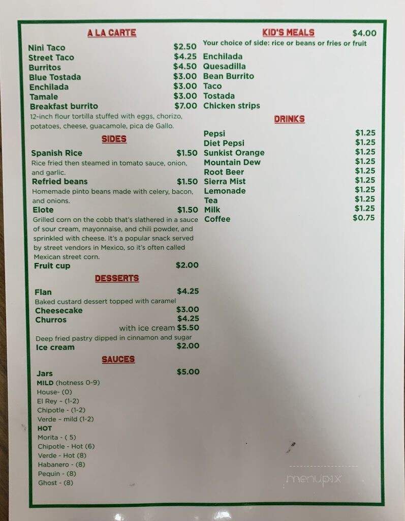 El Rey Mexican Kitchen - Trimble, MO menu_pic