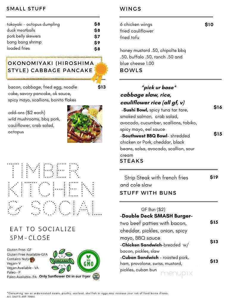 Timber Kitchen & Social - Willowick, OH menu_pic