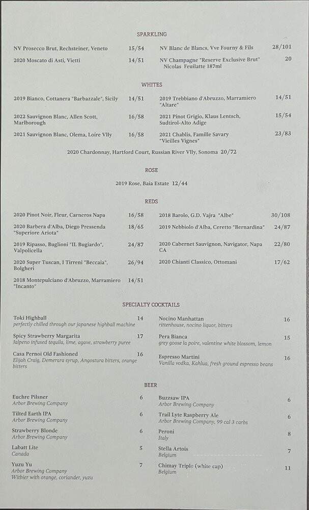 Casa Pernoi - Birmingham, MI menu_pic