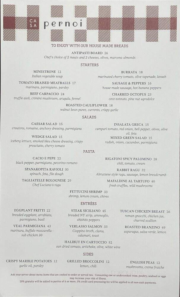 Casa Pernoi - Birmingham, MI menu_pic