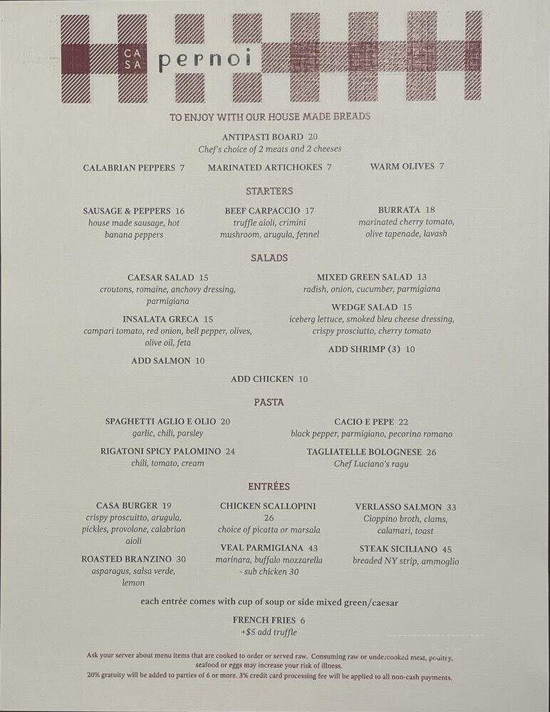 Casa Pernoi - Birmingham, MI menu_pic