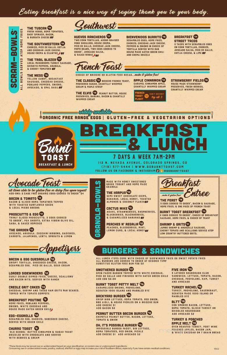 Burnt Toast - Colorado Springs, CO menu_pic