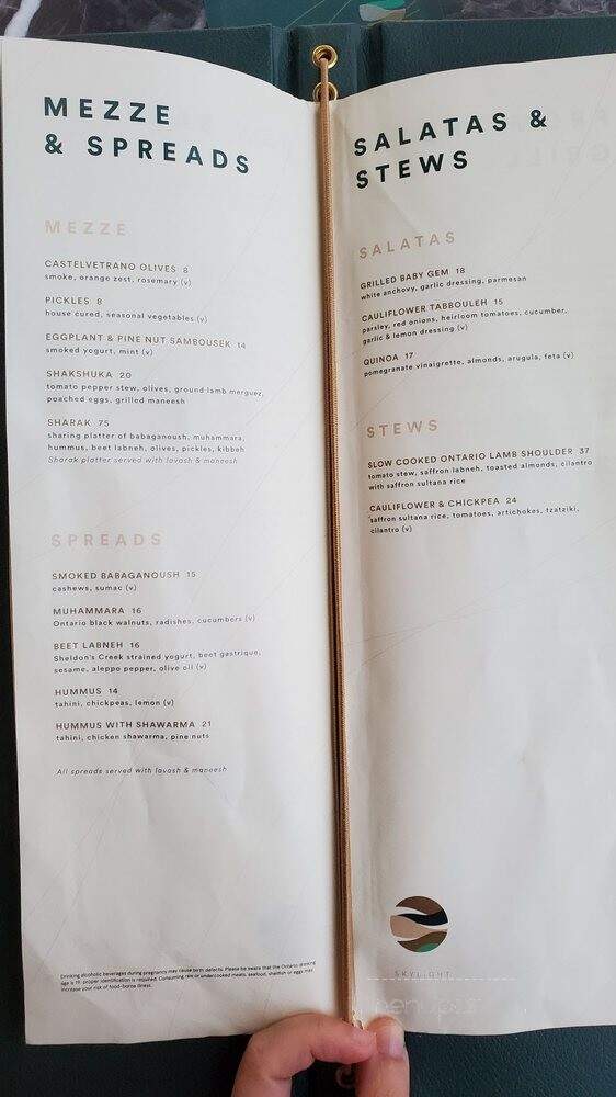 Skylight Rooftop Bar - Toronto, ON menu_pic