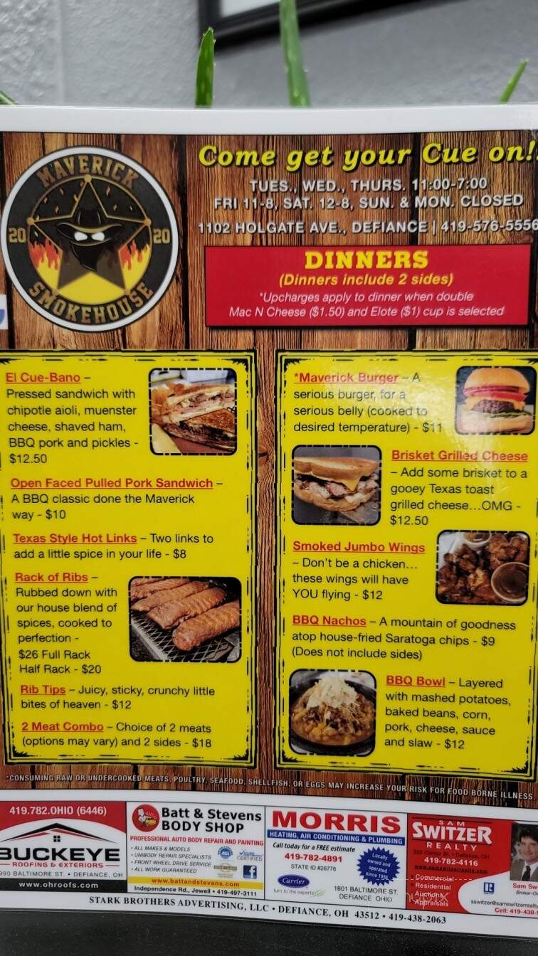 Maverick Smokehouse - Defiance, OH menu_pic