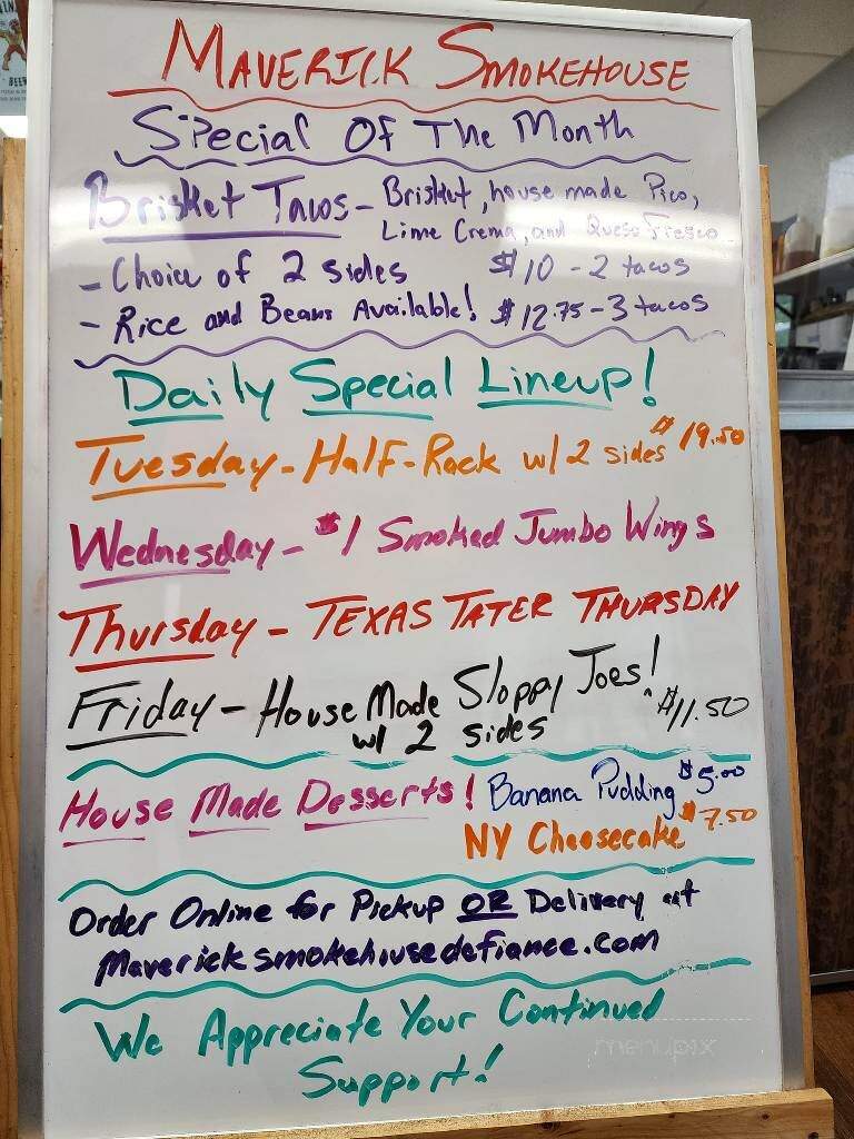 Maverick Smokehouse - Defiance, OH menu_pic