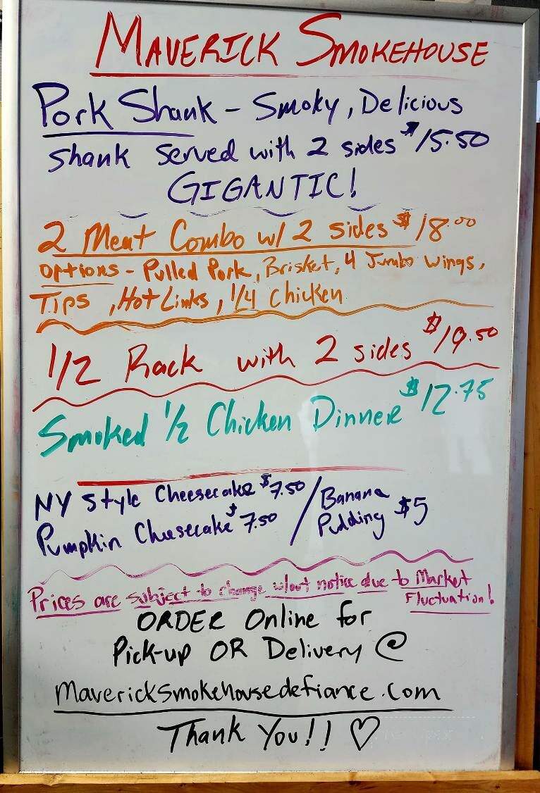 Maverick Smokehouse - Defiance, OH menu_pic