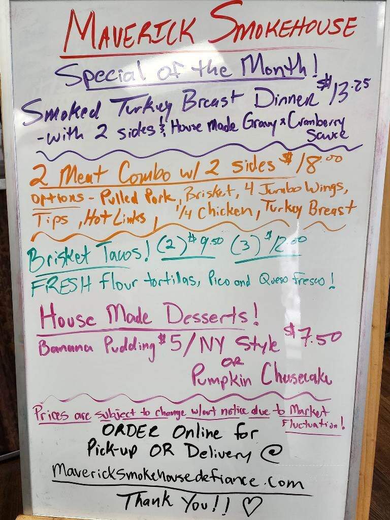 Maverick Smokehouse - Defiance, OH menu_pic