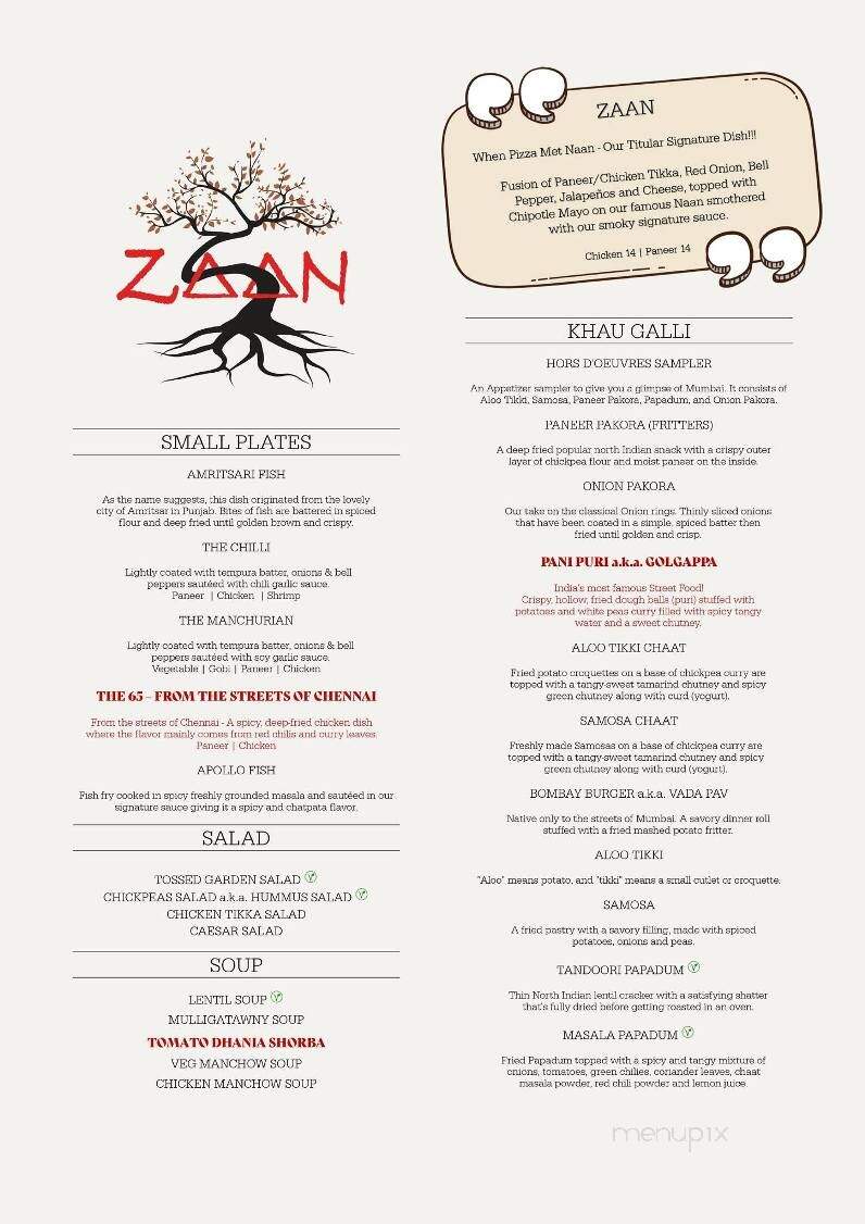 Zaan Indian Cuisine - Thomasville, GA menu_pic