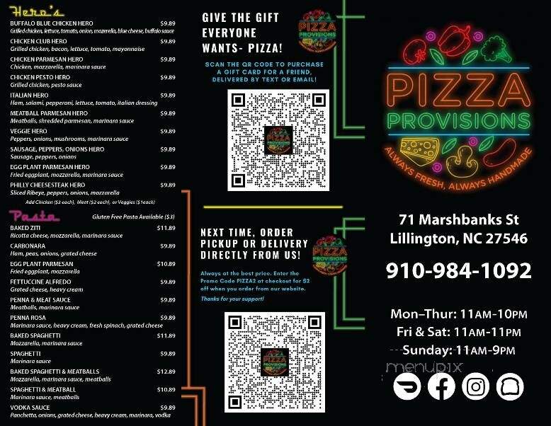 Pizza Provisions - Lillington, NC menu_pic
